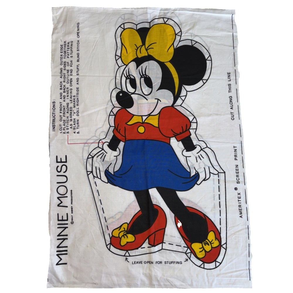 Vintage Minnie Mouse Fabric Panel Walt Disney Cut Sew Pillow Doll New